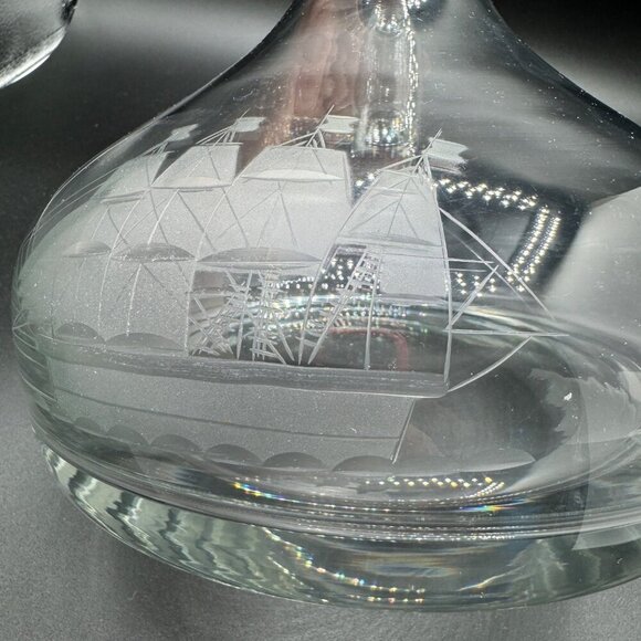 Vintage Toscany Etched Crystal Clipper Ship Decanter With Stopper Show Stopper - Picture 5 of 10